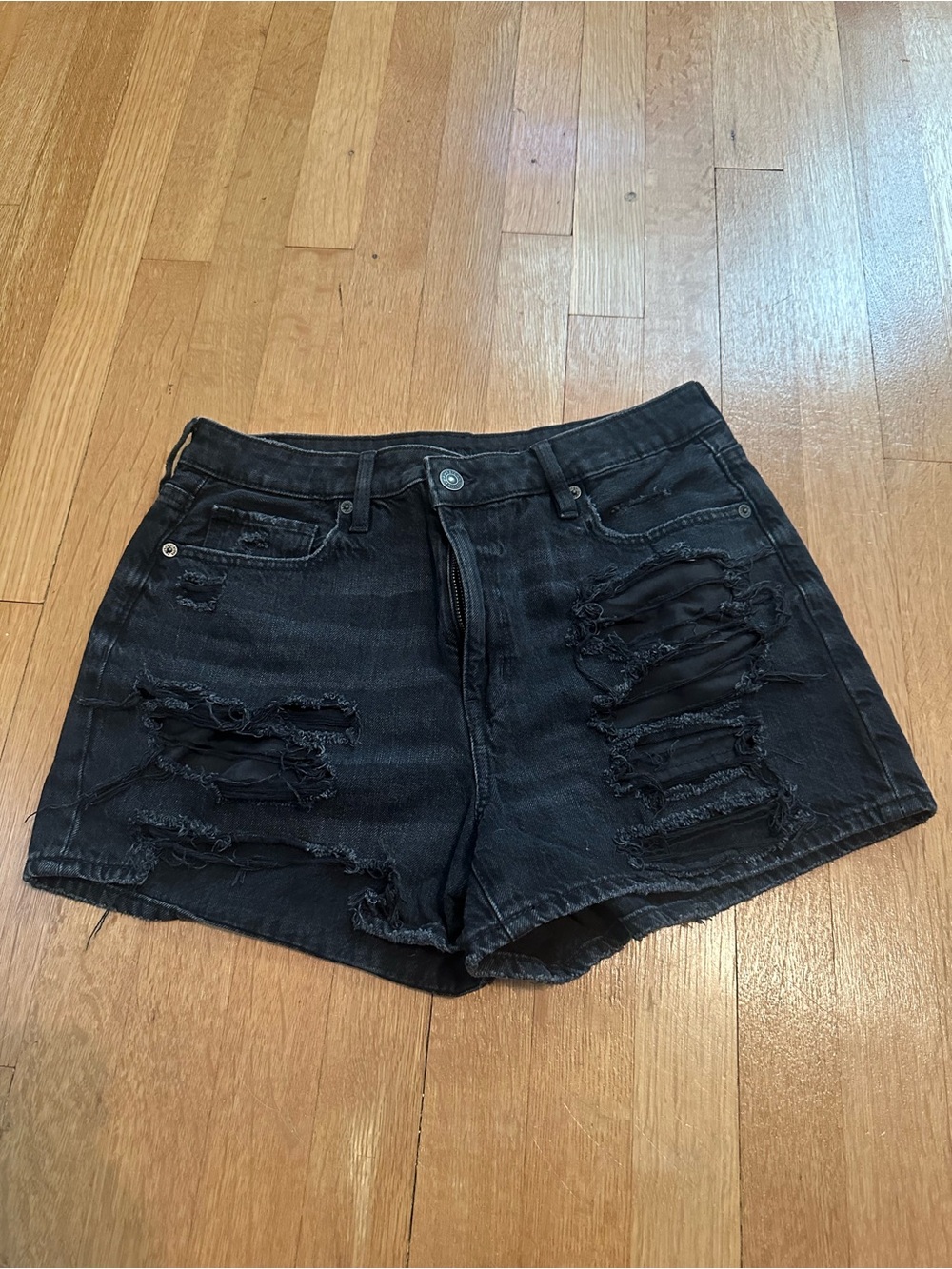 American Eagle Outfitters Black Distressed Denim Shorts